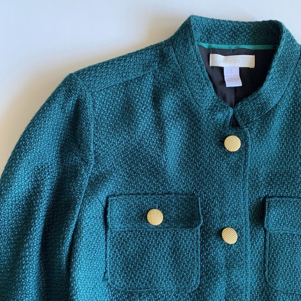Chicos Mandarin Collar Jacket Button Front Teal G… - image 3